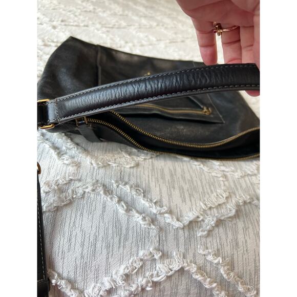 Vintage Fossil Black Cowhide Leather Crossbody Purse Satchel w Gold Hardware - Picture 9 of 15